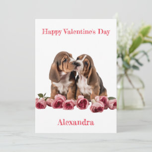 Cartes Pour Fêtes Annuelles Paire personnalisée de Basset Hound Puppies Valent