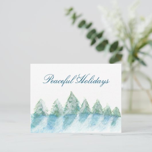 Cartes Pour Fêtes Annuelles Paisible Forêt d'hiver Aquarelle Script Noël (Debout devant)
