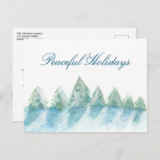 Cartes Pour Fêtes Annuelles Paisible Forêt d'hiver Aquarelle Script Noël (Devant / Derrière)