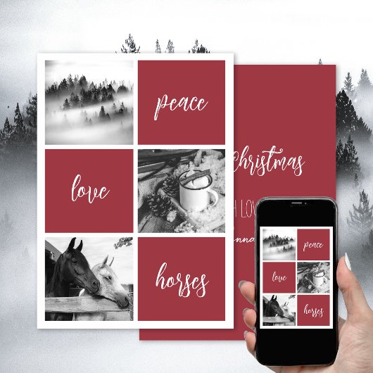 Cartes Pour Fêtes Annuelles Paix amour chevaux Amoureux de chevaux Noël Vacanc