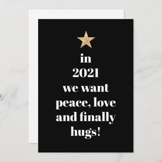 Cartes Pour Fêtes Annuelles Paix, Amour & Enfin Hugs Humour Citation 2021 (Devant / Derrière)
