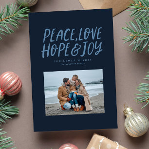 Cartes Pour Fêtes Annuelles Paix amour espoir joie bleu marine deux photo Noël