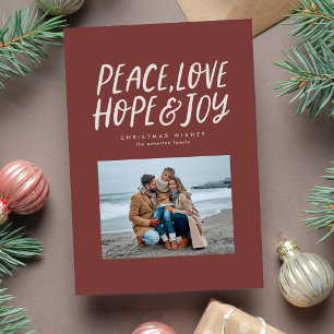 Cartes Pour Fêtes Annuelles Paix amour espoir joie rouge deux photo Noël