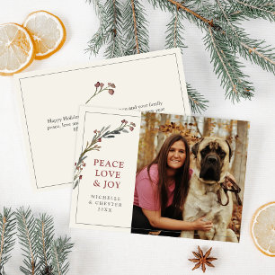 Cartes Pour Fêtes Annuelles Paix Amour et Joie Photo d'Animal de Compagnie ave