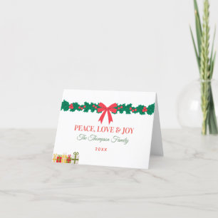 Cartes Pour Fêtes Annuelles Paix Amour et Joie Vert Rouge Feuillage d'Hiver