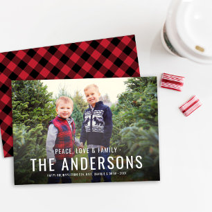 Cartes Pour Fêtes Annuelles Paix Amour Famille Buffalo Plaid Nom