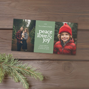 Cartes Pour Fêtes Annuelles Paix Amour Joie - 2 Photos - vert pastel