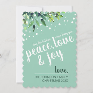 Cartes Pour Fêtes Annuelles Paix Amour Joie Neige Verdure Classique Menthe Per