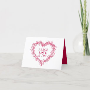 Cartes Pour Fêtes Annuelles Paix, amour joie rouge mistletoe coeur Noël