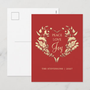 Cartes Pour Fêtes Annuelles Paix Amour Joie Rouge Or Floral Noël