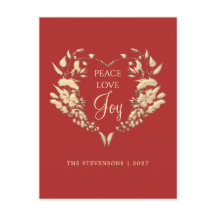 Paix Amour Joie Rouge Or Floral Noël
