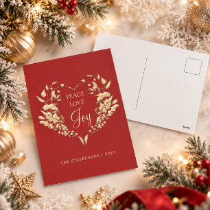 Cartes Pour Fêtes Annuelles Paix Amour Joie Rouge Or Floral Noël