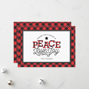 Cartes Pour Fêtes Annuelles PAIX Amour Joy Buffalo Plaid Border