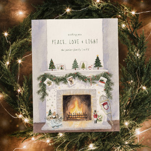 Cartes Pour Fêtes Annuelles Paix, Amour & Lumière   Photo de cheminée de Noël