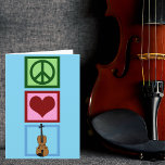Cartes Pour Fêtes Annuelles Paix Amour Violon mignon Bleu Violoniste Noël<br><div class="desc">Peace Love Violin cadeau pour un violoniste ce Noël. Joli signe de paix,  coeur,  et une conception d'instrument.</div>