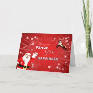 Cartes Pour Fêtes Annuelles Paix et Amour, Père Noël et un renne