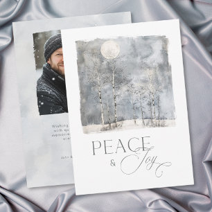 Cartes Pour Fêtes Annuelles Paix et Joie de la Lune d'Hiver Photo à l'Aquarell