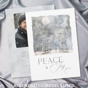 Cartes Pour Fêtes Annuelles Paix et Joie de la Lune d'Hiver Photo à l'Aquarell