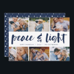 Cartes Pour Fêtes Annuelles Paix et lumière | Hanoukka Photo Collage<br><div class="desc">Partagez six photos préférées avec notre carte de vacances Hanoukka lumineuse et festive. "Paix et Lumière" apparaît dans le centre en typographie de brosse à lettres,  avec votre salutation de vacances,  les noms,  et l'année en dessous.</div>