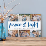 Cartes Pour Fêtes Annuelles Paix et lumière | Hanoukka Photo Collage<br><div class="desc">Partagez six photos préférées avec notre carte de vacances Hanoukka lumineuse et festive. "Paix et Lumière" apparaît dans le centre en typographie de brosse à lettres,  avec votre salutation de vacances,  les noms,  et l'année en dessous.</div>