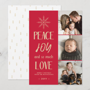 Cartes Pour Fêtes Annuelles Paix, joie, amour Or rouge 3 Photo