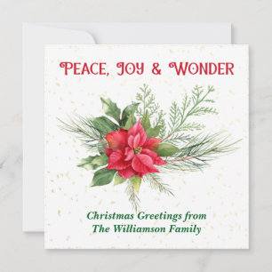 Cartes Pour Fêtes Annuelles Paix Joie et Merveille Poinsettia Rouge Noël
