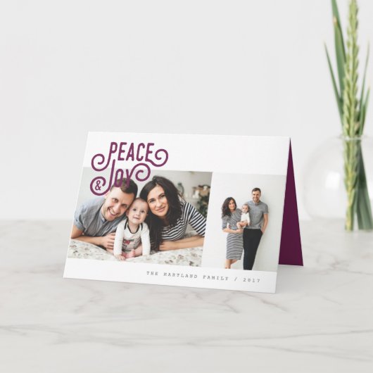 CARTES POUR FÊTES ANNUELLES PAIX + JOY (PLUM) (Devant)
