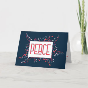 Cartes Pour Fêtes Annuelles PAIX moderne rouge gris marine bleu baies Noël