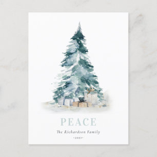 Cartes Pour Fêtes Annuelles Paix neige Aquarelle pin Noël Arbre cadeau