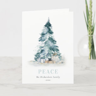 Cartes Pour Fêtes Annuelles Paix Neige Aquarelle Pine Noël Arbre Cadeaux