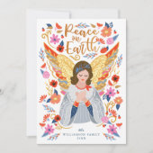 Cartes Pour Fêtes Annuelles Paix sur Terre Angel Floral Folal Art Blanc (Devant)