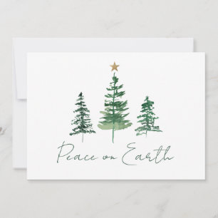Cartes Pour Fêtes Annuelles Paix sur Terre Aquarelle Pine Trees Entreprise