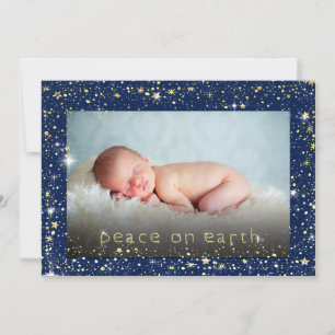 Cartes Pour Fêtes Annuelles Paix sur Terre Bébé Photo Stars Bleu Noël