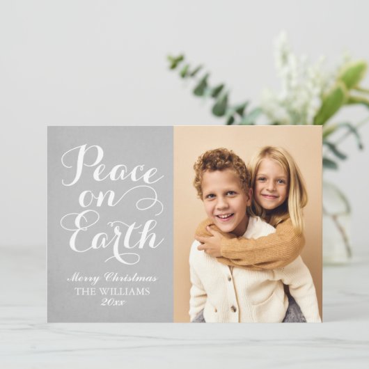 Cartes Pour Fêtes Annuelles Paix sur Terre Belle Écriture Grise Photo (Debout devant)