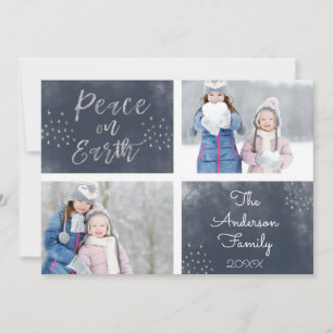 Cartes Pour Fêtes Annuelles Paix sur Terre Bleu et Aquarelle argentée Photo