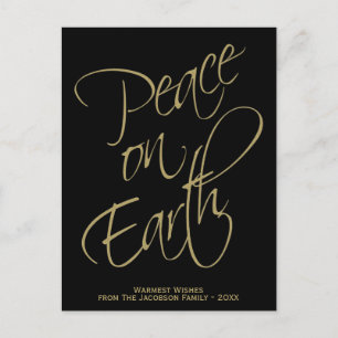 Cartes Pour Fêtes Annuelles Paix sur Terre Elegant Gold & Black Minimal Photo