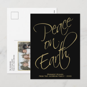 Cartes Pour Fêtes Annuelles Paix sur Terre Élégant Or & Noir Photo Minimaliste