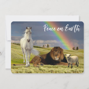 Cartes Pour Fêtes Annuelles Paix sur Terre Lion Agneau Licorne Arc-en-ciel