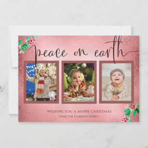 Cartes Pour Fêtes Annuelles Paix sur Terre Noël 3 Photo Wreath Rose Gold