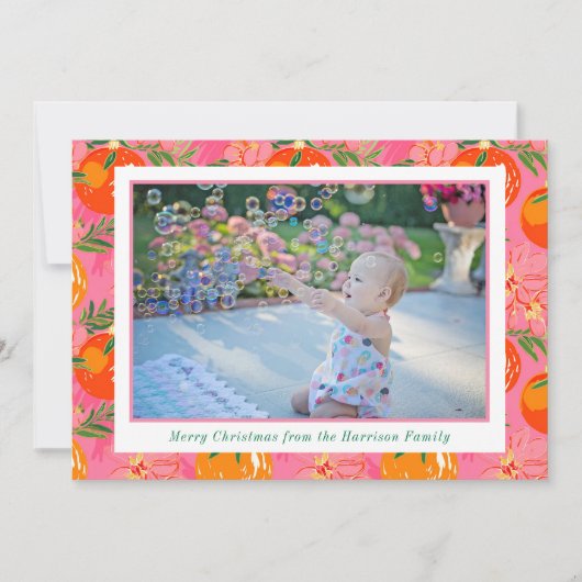 Cartes Pour Fêtes Annuelles Palm Beach Noël rose et orangé Photo (Devant)