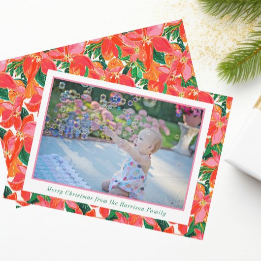 Cartes Pour Fêtes Annuelles Palm Beach Noël rose orange Poinsettias Photo