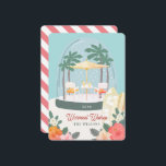 Cartes Pour Fêtes Annuelles Palm Tree Beach Chaises Globe de neige Noël<br><div class="desc">Cette jolie carte de vacances de Noël comporte un globe de neige avec transats,  parasols,  cocktails et palmiers. L'envers est orné d'un arrière - plan blanc aux rayures diagonales roses. Personnalisez-le selon vos besoins. Vous pouvez trouver des produits correspondants dans mon magasin.</div>