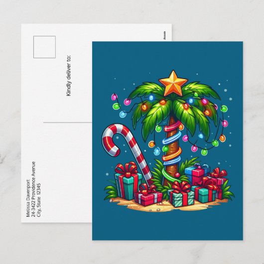 Cartes Pour Fêtes Annuelles Palmier de Noël tropical (Devant / Derrière)