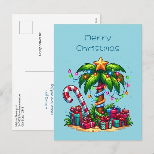 Cartes Pour Fêtes Annuelles Palmier de Noël tropical (Devant / Derrière)