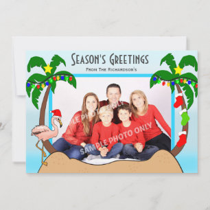 Cartes Pour Fêtes Annuelles Palmier et Flamants roses Photo de Noël tropicale