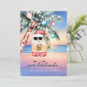 Cartes Pour Fêtes Annuelles Palmier tropical de plage Père Noël Noël (Debout devant)