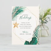 Cartes Pour Fêtes Annuelles Palmier vert et or Plage tropicale Noël (Debout devant)