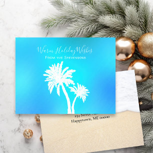 Cartes Pour Fêtes Annuelles Palmiers Bleus Aqua Fête Tropicale de Vacances