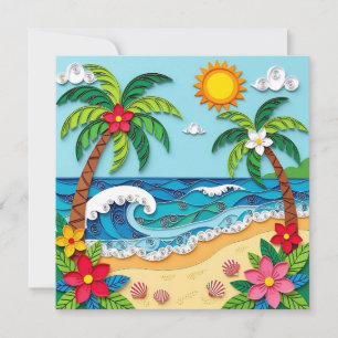 Cartes Pour Fêtes Annuelles Palmiers sur la plage Salut