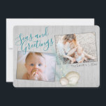 Cartes Pour Fêtes Annuelles Pampas Grass Rustic Beach Photo de vacances<br><div class="desc">Pampas gazon doux et coquillages,  carte photo de vacances rustique de plage avec chambre pour deux photos de famille préférées. Vous pouvez modifier le texte et les polices de la mer et de l'accueil comme vous le souhaitez.</div>